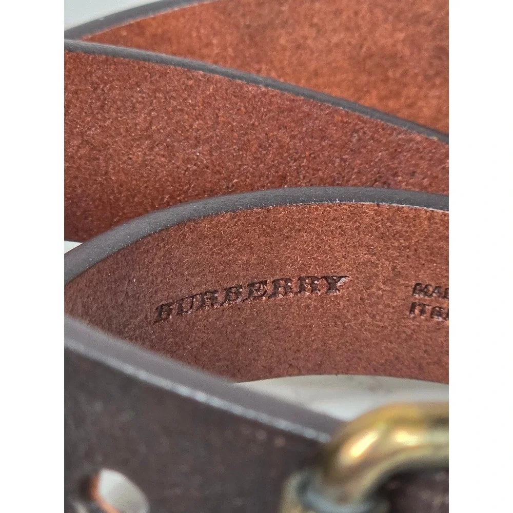 Burberry Mens Dark Brown Leather Belt 44 110 Made in Italy Antique Brass Buckle